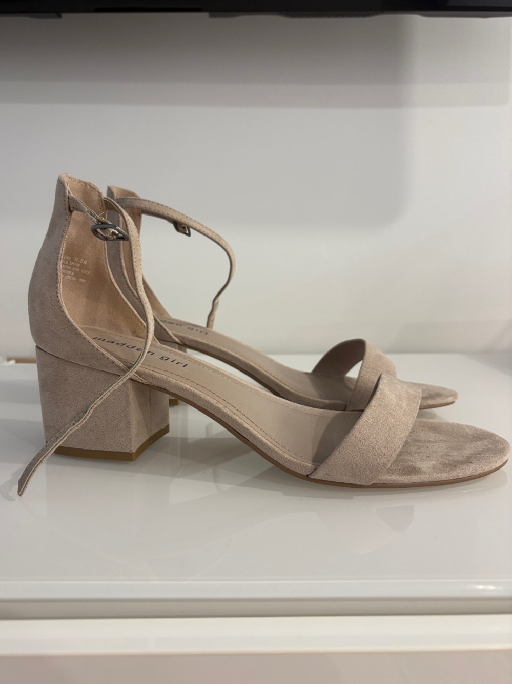 Madden Girl Beige Single-Band Ankle Strap Block Heels